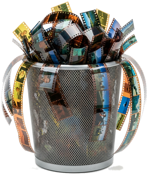 a wastebasket full of cut film